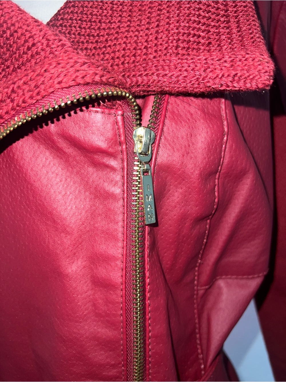 IMAN Red Genuine Leather Belted Trench Coat - Picture 3 of 5